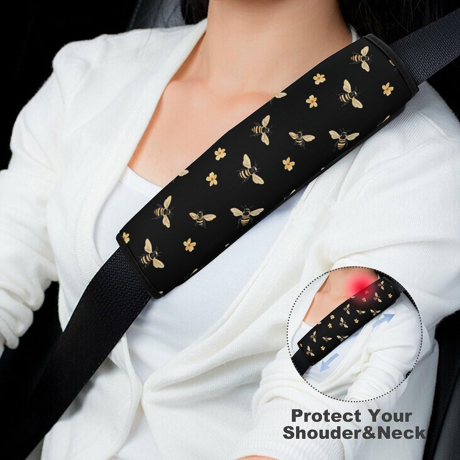 Flower Bee Car Seat Strap Covers Soft Seat Strap Shoulder Pads Seatbelt Covers for All Car Seats 1PCS