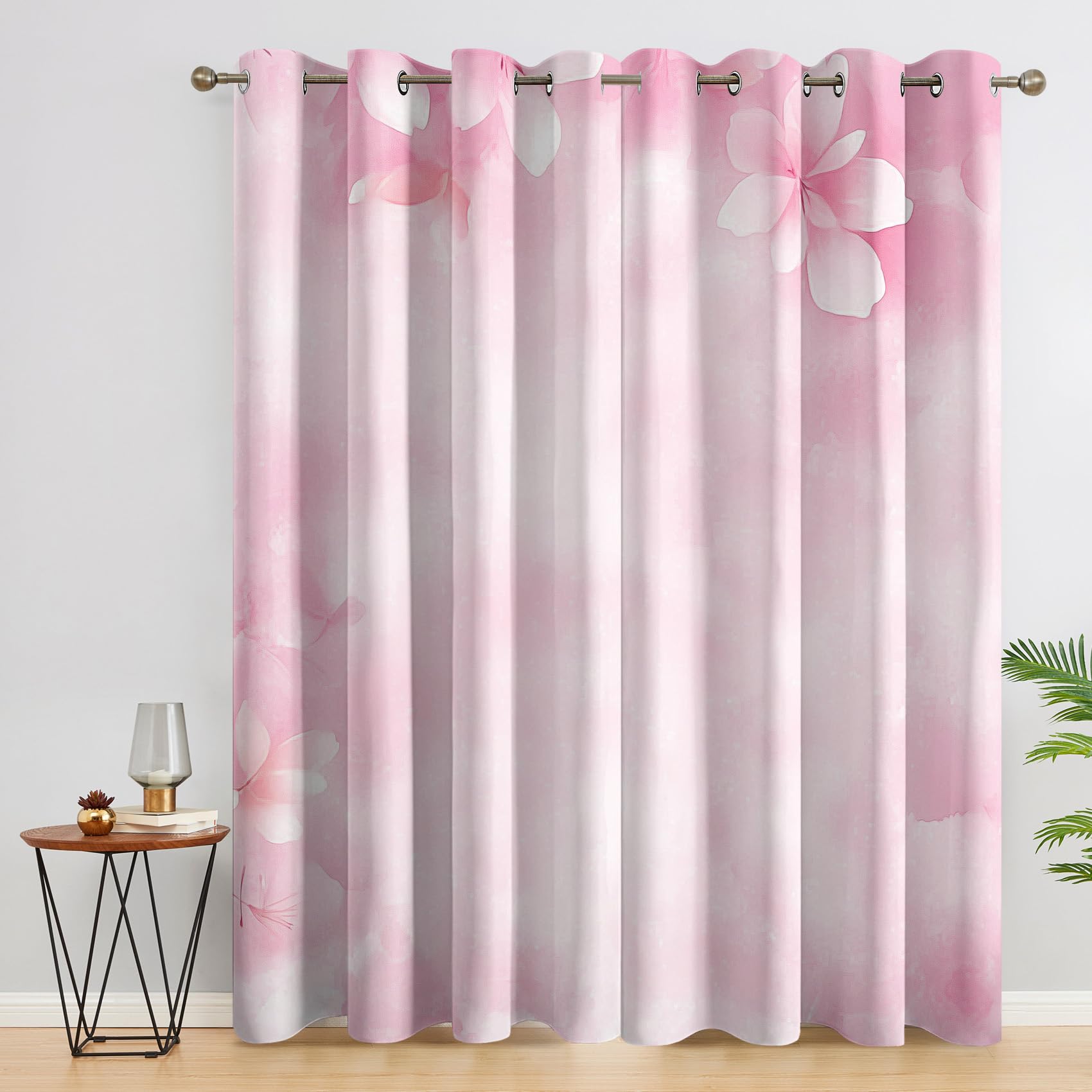 Floral Curtains Bedroom, 90x90 - Pink Botanical Blackout Curtains & Decor, Living Room, Eyelet Patterned Window Drapes, 90 Inch Drop 2 Panels （JZE91）