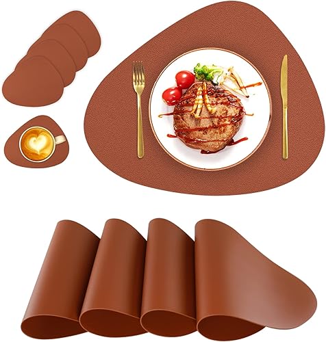 Miniatura 24 de Juego de 2 manteles individuales de piel sintética y posavasos, resistente al calor, impermeable, lavable, fácil de limpiar, manteles individuales