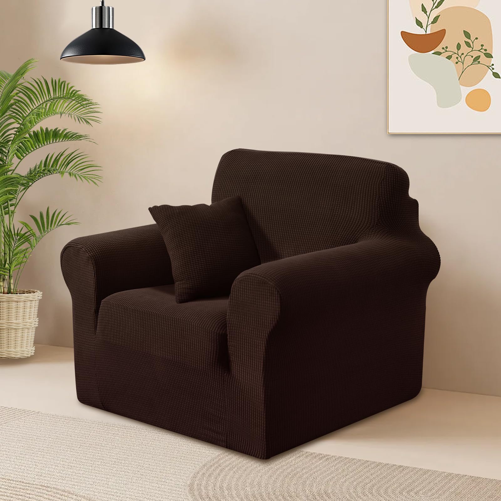 Stretch Couch Cover Washable Sofa Slipcover with Throw Pillow Covers Sofa Covers Protectors for Dog(Chair/Chocolate)