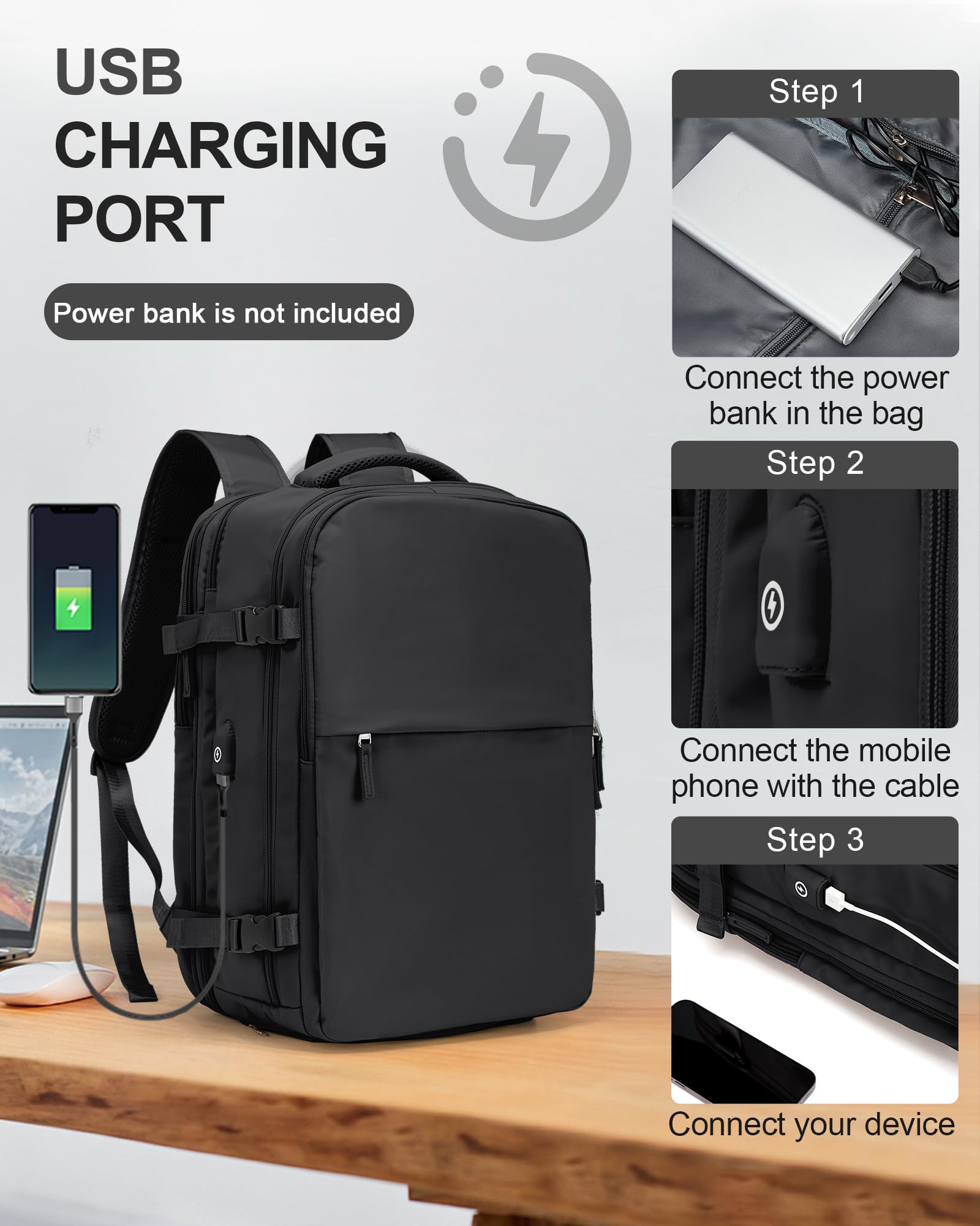 SZLX Zaino Ryanair 40x30x20 Sottovuoto Zaino da Viaggio 40x30x20 Wizzair Bagaglio a Mano 40x20x25 Borse da Cabina per Easyjet 45x36x20 Donna con USB Adatto a PC da 14 Pollici, Valigia con Sottovuoto