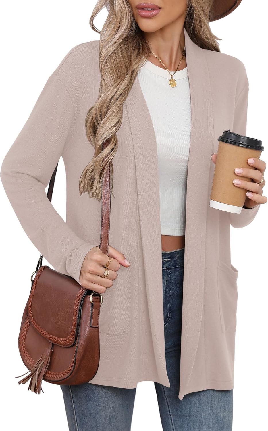 Bettysays Women's Long Sleeve Open Front Cardigan Casual Loose Lightweight Cardigans with Pockets