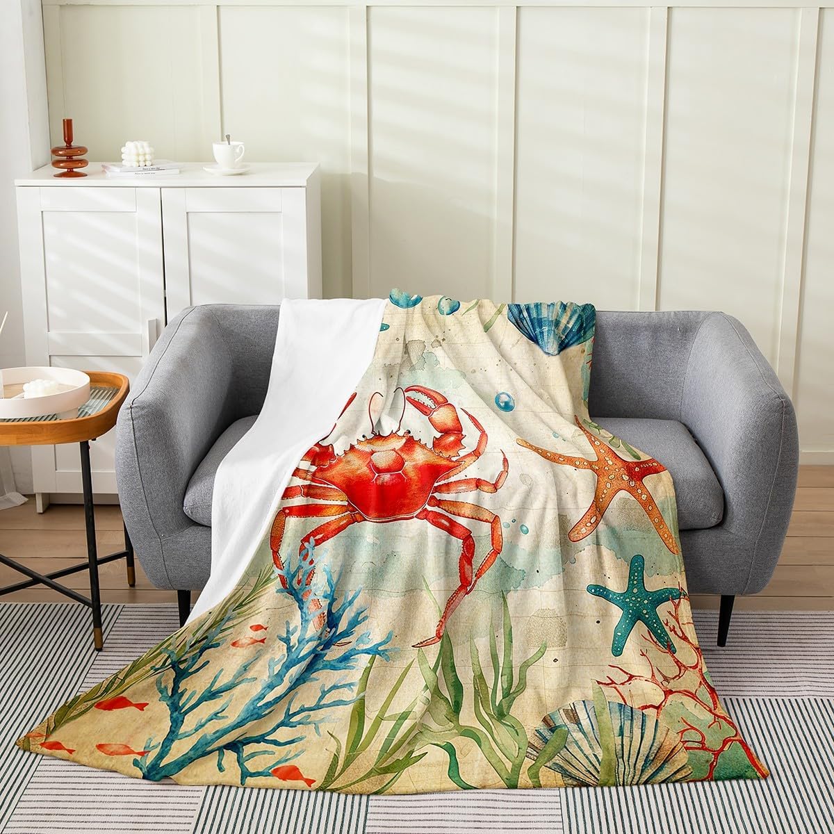 Ocean Blanket Twin Size, Summer Ocean Beach Throw Blanket for Sofa Bed Couch Living Room, Hawaiian Tropical Fleece Blanket, Vacation Style Sherpa Blanket, Nature Theme Soft Warm Plush Bed Blanket