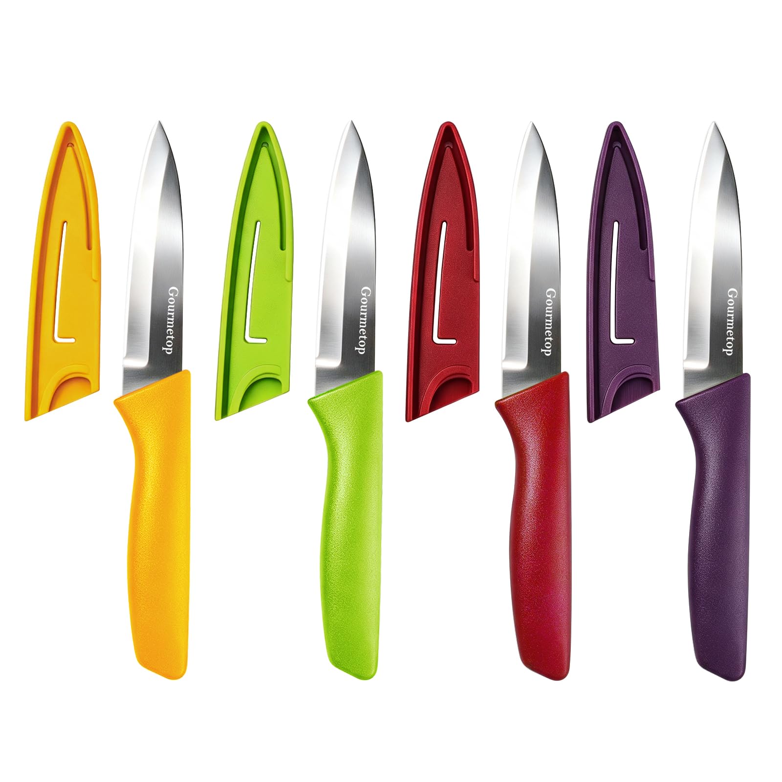 Gourmetop Paring Knife Set of 4, 3.8” with Cover, Colorful, Dishwasher Safe
