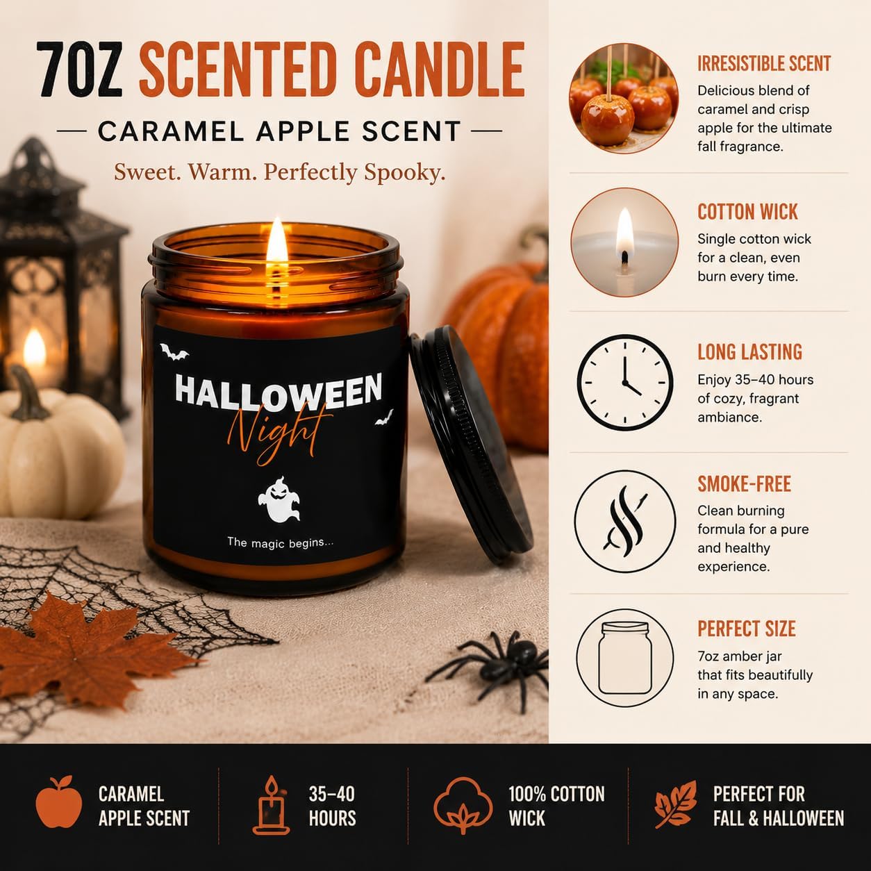 Halloween Candle Gift, Caramel Apple Scented Candles 7oz