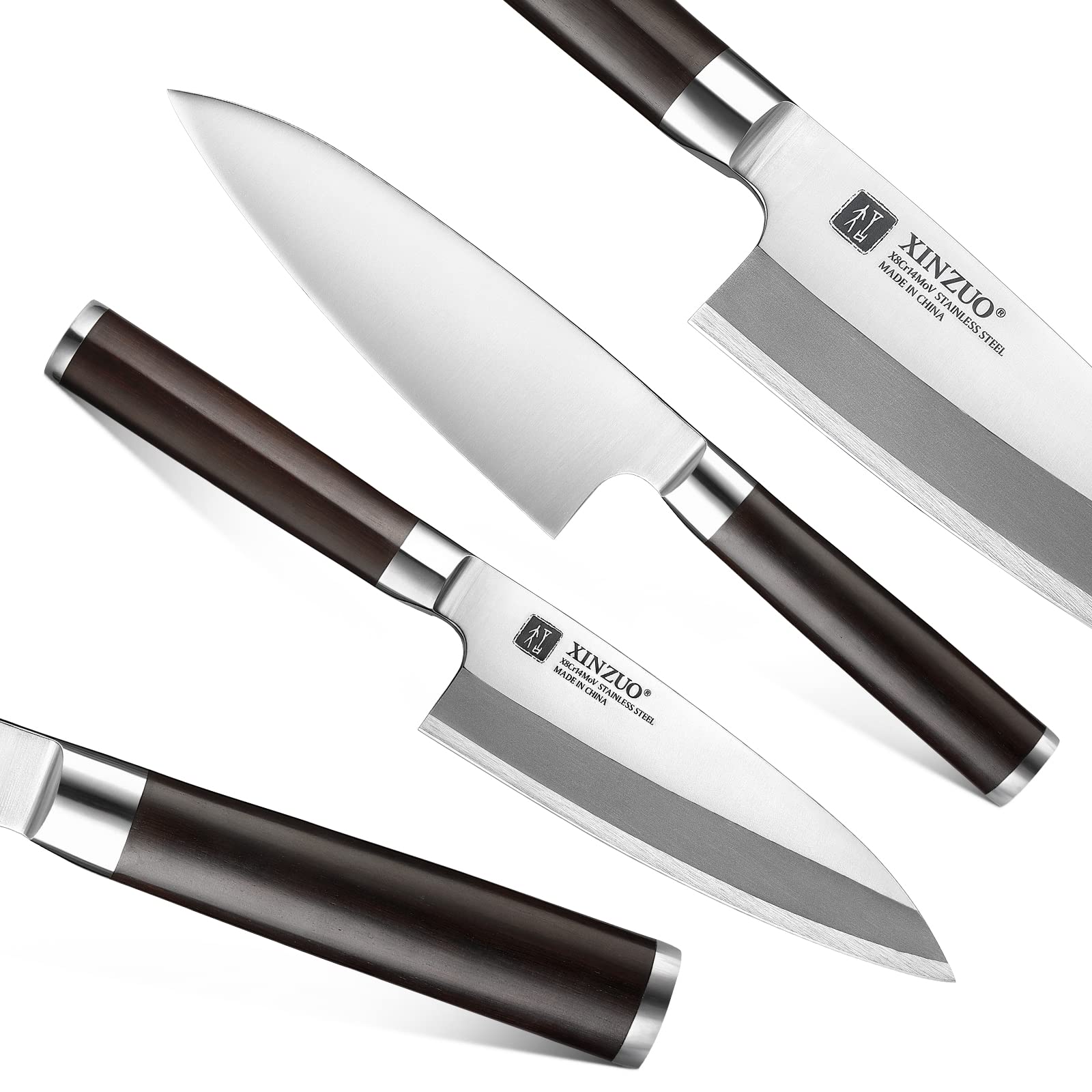 XINZUO 18cm Deba Messer Edelstahl X8Cr14MoV, Japanisches Sashimi Sushi Messer Einzelfase Klinge- Kochmesser Profi Fischmesser Ebenholzgriff -mit Scheide aus Birkenholz