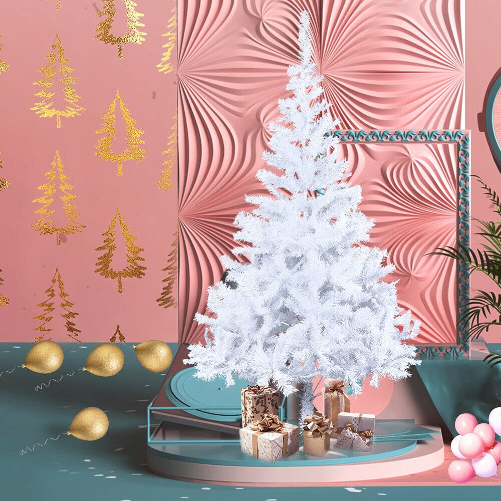 Albero di Natale artificiale, 210 cm, in PVC bianco, con supporto, difficilmente infiammabile, montaggio rapido, decorazione natalizia