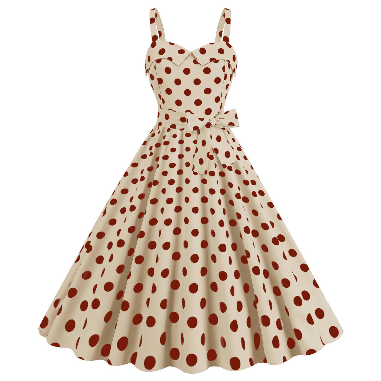 Abito a Trapezio con Bretelle e Stampa a Pois con Volant da donna-9768 Punto Rosso-XL