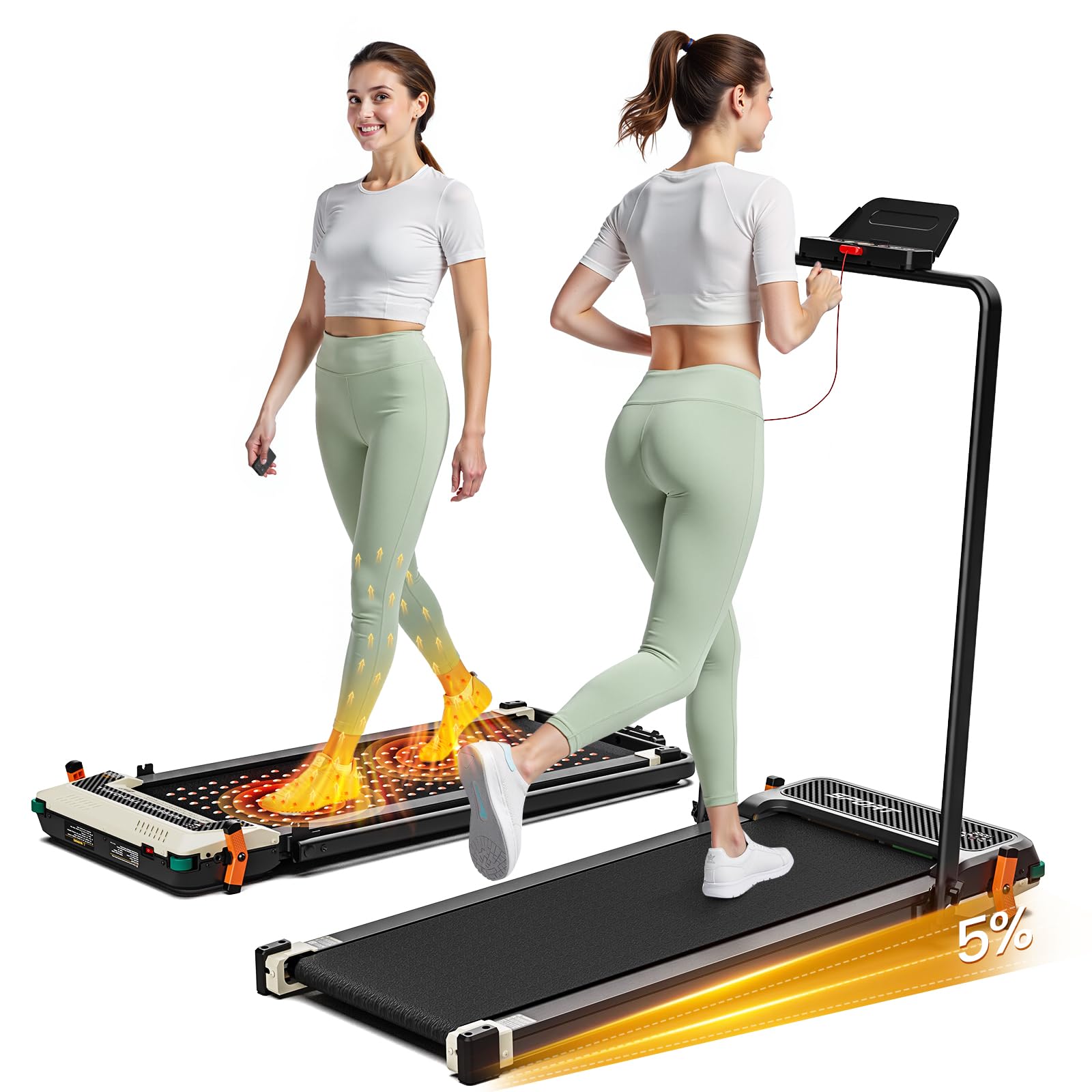 AKLUER Walking Pad with Incline - Dual-Sided 2 in 1 Under Desk Treadmill with Shiatsu Foot Massager, 330LBs Walking Pad Treadmills for Home and Office, LED Display and Remote Control