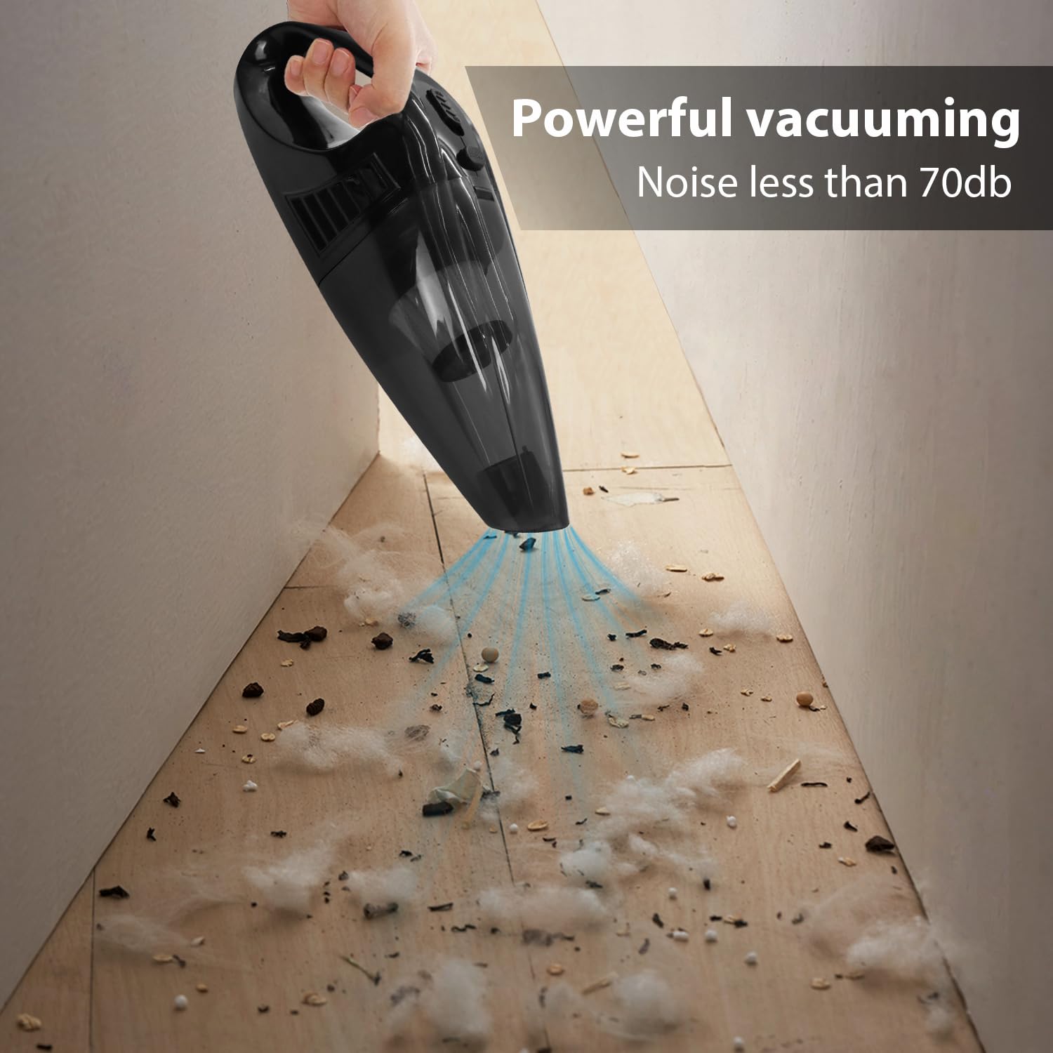 Aoeeki Handheld Vacuum Cordless Cleaner, Car Hand Held Vacuum with USB Charging Port, Big Suction Low Noise Lightweight Rechargeable Vacuum for Car Pet Hair Home Black