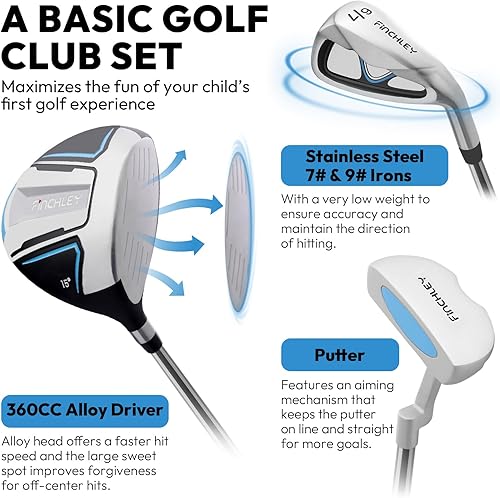Miniatura 4 de FINCHLEY - Juego de palos de golf para niños y niñas de 4 a 7 años, incluye conductor, hierros 7# y 9#, y putter para mano derecha para mano derecha