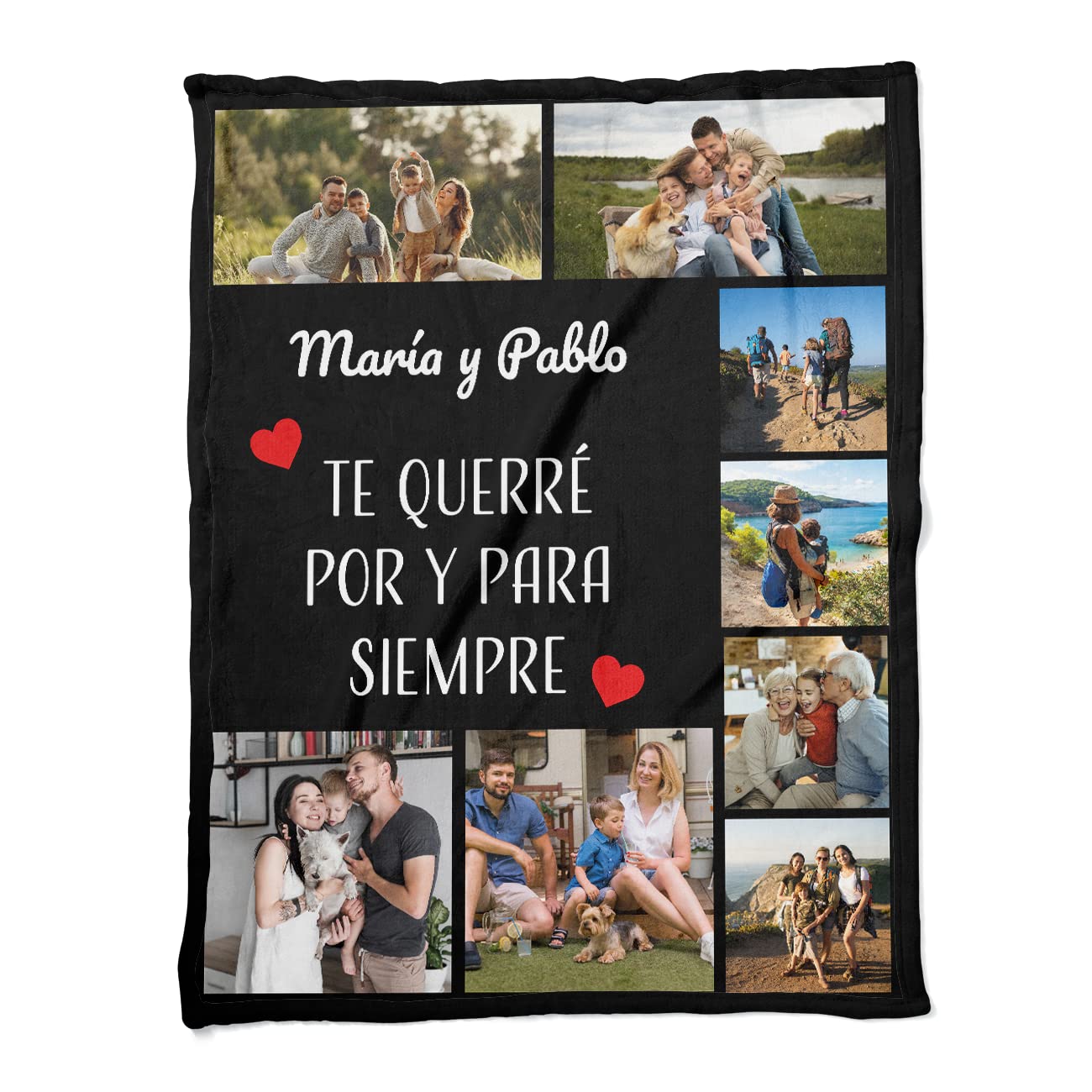 Manta Collage Personalizada con Foto y Texto, Regalo Original para Navidad, cumpleaños, Aniversarios, San Valentín, Regalo para Parejas. Ideal para Invierno. (MOD1)
