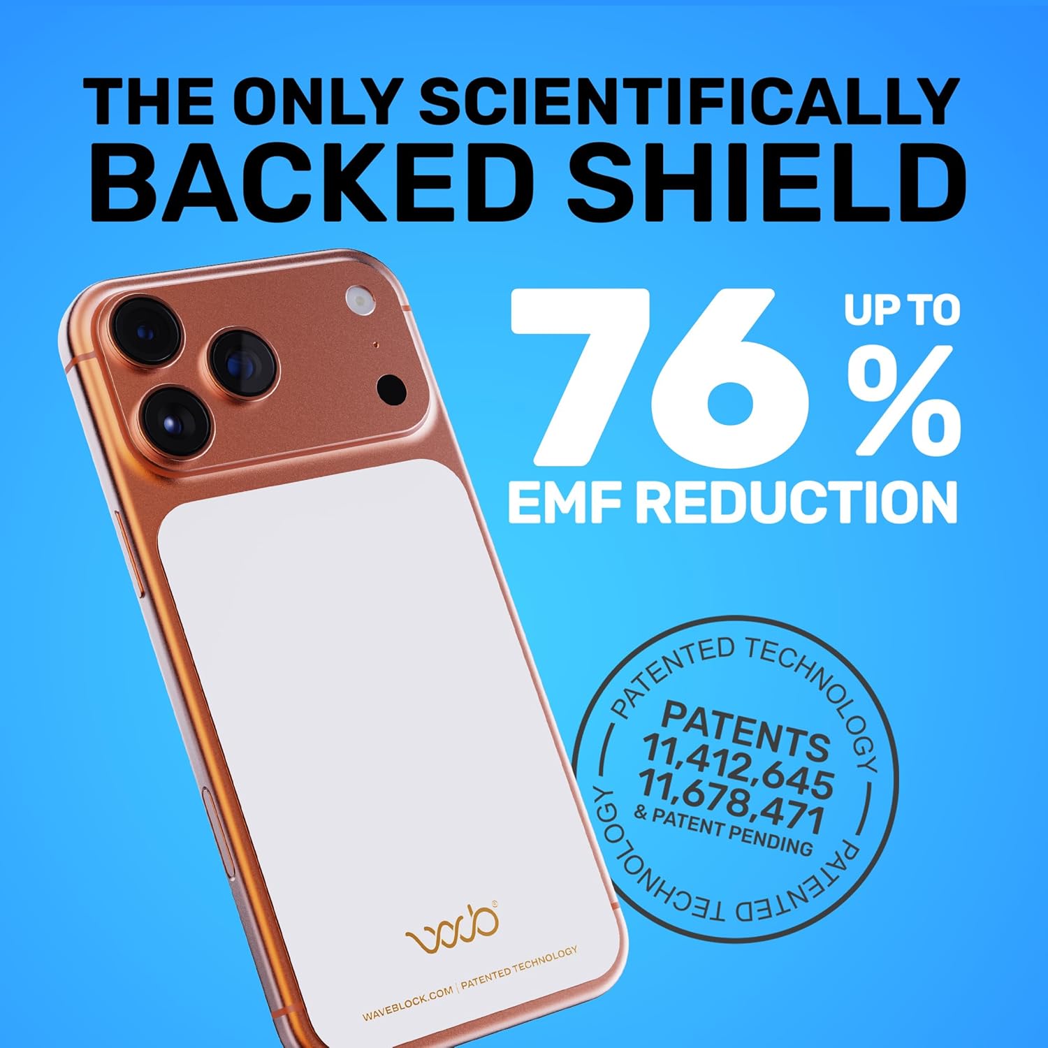 WAVEBLOCK EMF Blocker for Cell Phone - Made for iPhone 17 Pro Max - The Only Patented, Real Scientifically Backed, Lab-Tested 5G-Shield Sticker to Protect You & Your Loved Ones - USA Made White