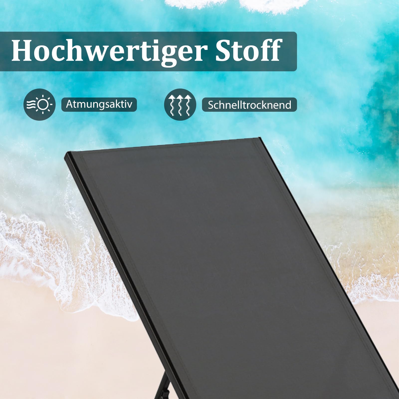 COSTWAY Sonnenliege mit Rollen und Beistelltisch, Gartenliege mit Verstellbarer Rückenlehne und schnelltrocknendem Stoff, Rollliege bis 150kg belastbar, Liegestuhl für Garten, Terrasse (Grau)