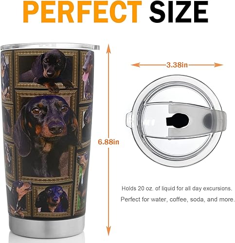Miniatura 7 de Dachshund - Vaso con tapa a prueba de derrames, para café helado, taza de viaje aislada de acero inoxidable, botella de agua de 20 onzas para