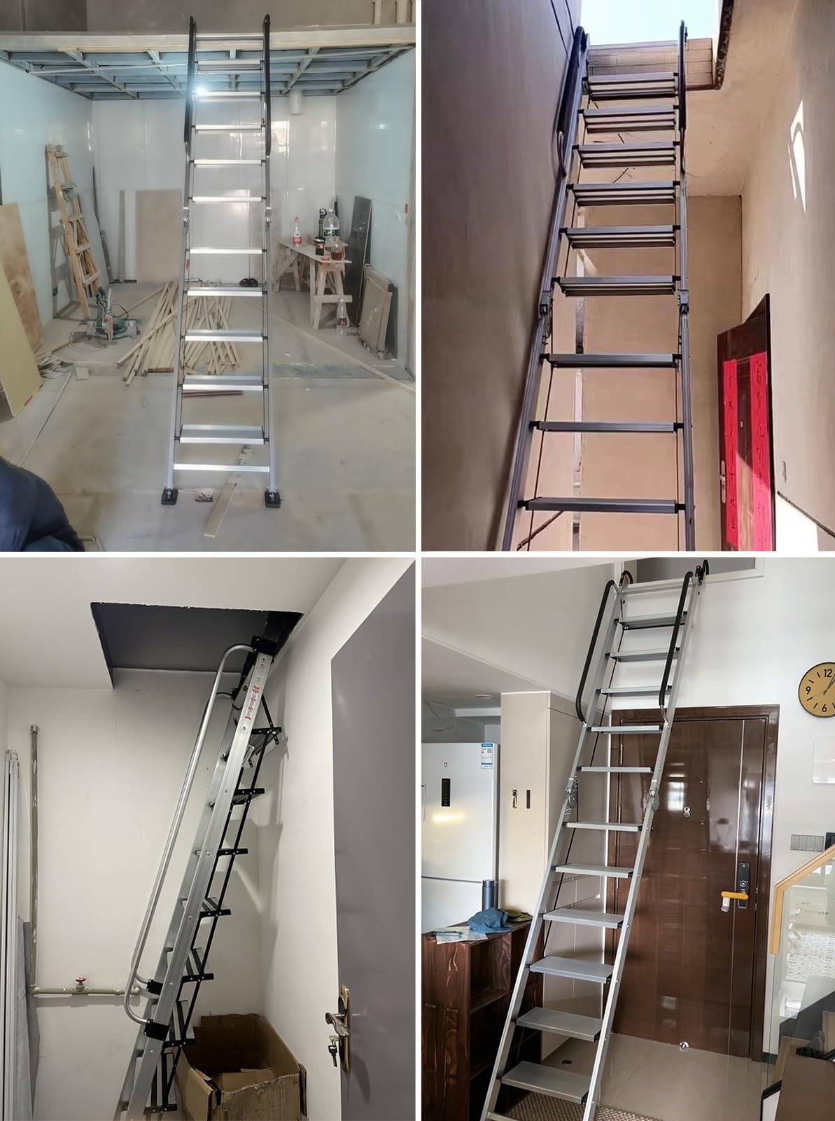 Scala per Soppalco Scale Soppalco Pieghevoli Portanti, Scala Soppalco Antincendio Salvaspazio da 8 a 14 Gradini, Scala di Uscita dal Sottotetto in Alluminio per Stanze Al Piano Inferiore(8 step-257cm(