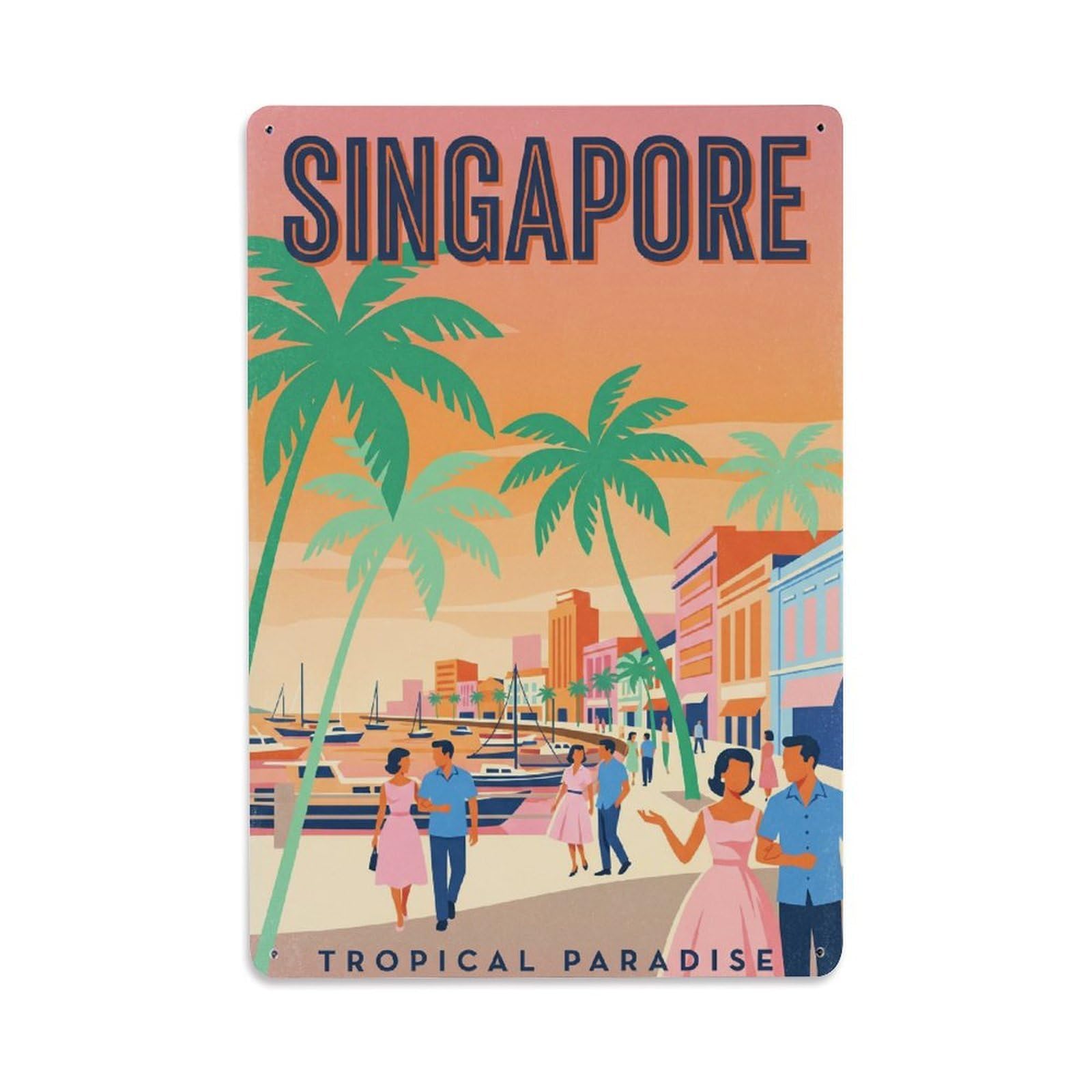 Gead 8X12inch Style Vintage Travel Singapore Waterfront Metal Tin Sign