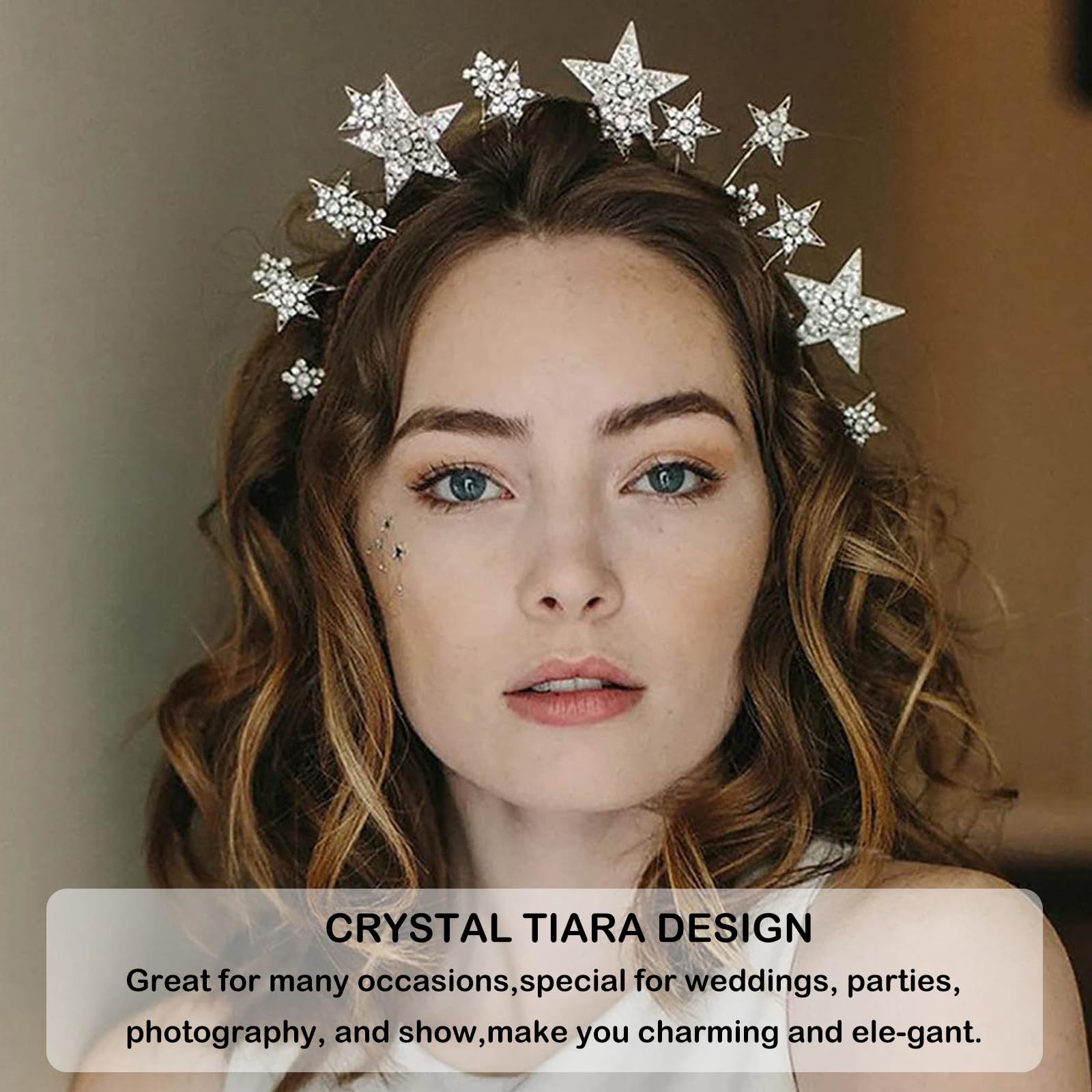 Sparkly Moon Halo Crown Headband Silver Star Rhinestones for Women StarGazer Crown Halo Tiara - Punk Rave main image 3