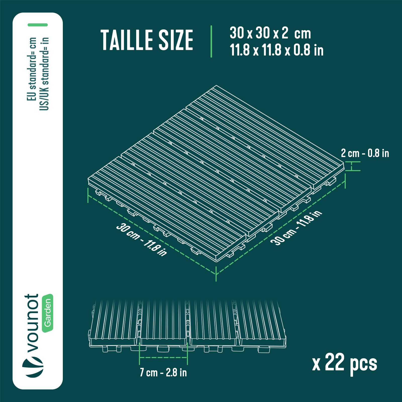 VOUNOT® Set da 22 Piastrelle Esterno ad Incastro 30x30 cm, Pavimento da Giardino Antiscivolo e Drenante, Tagliabili e Resistenti all’Acqua per Terrazza, Patio e Piscina, Antracite