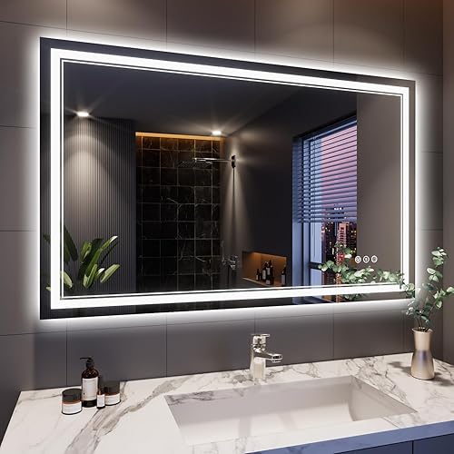 Espejo de baño LED RGB de 48 x 30 pulgadas con luces, espejo LED RGB retroiluminado que cambia de color para baño, espejos de tocador iluminados