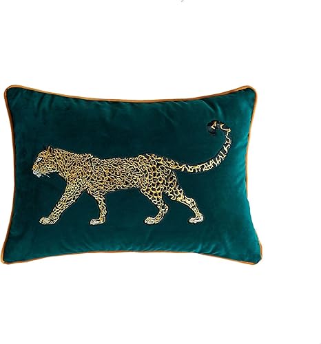 Miniatura 5 de Funda de almohada de lujo con bordado de leopardo, funda de cojín de tela de terciopelo bordada dorada, funda de cojín decorativa con estampado de