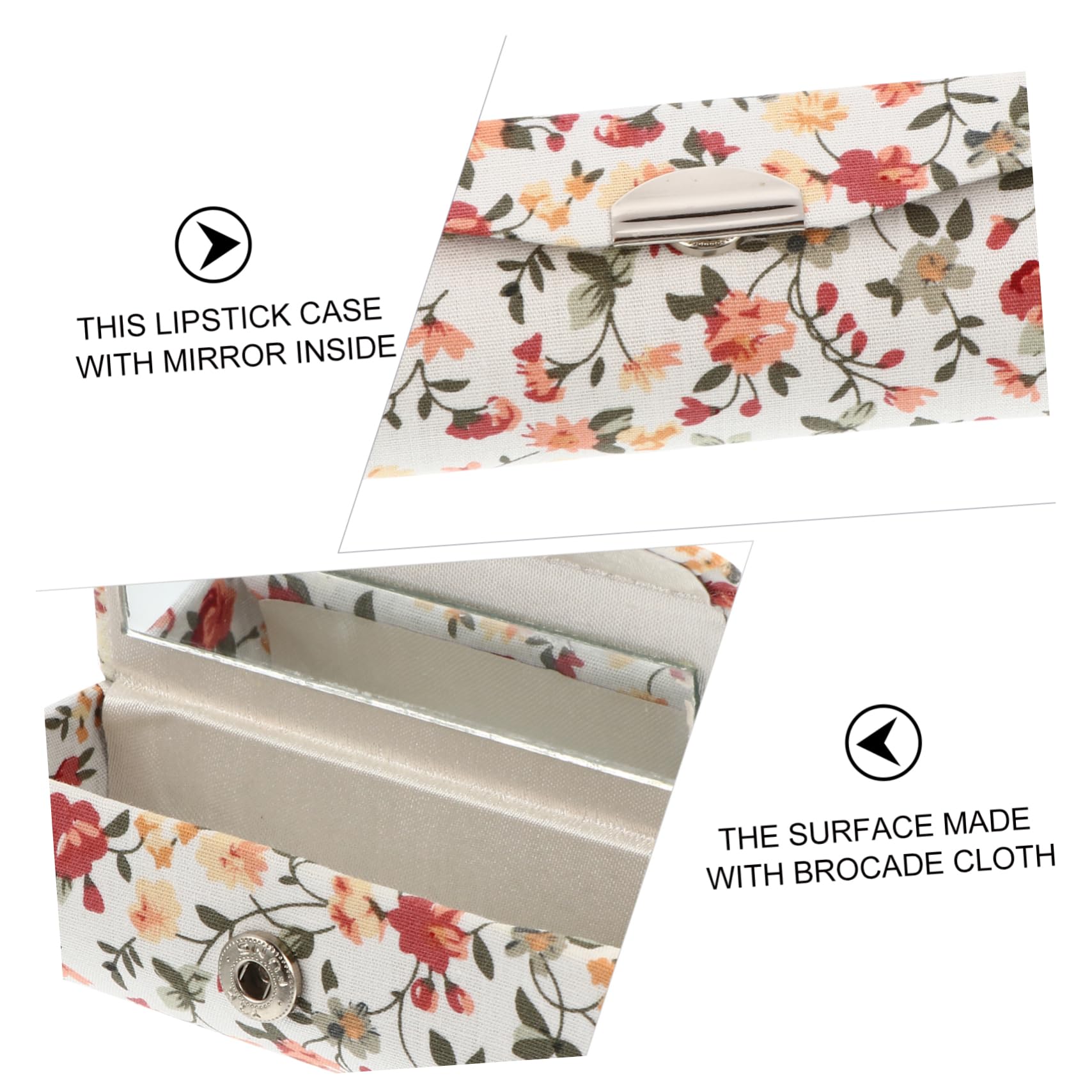 FRCOLOR Lipstick Case with Mirror for Handbag Elegant Brocade Cloth Compact Organizer Portable Makeup Storage Box for Women - Image 4