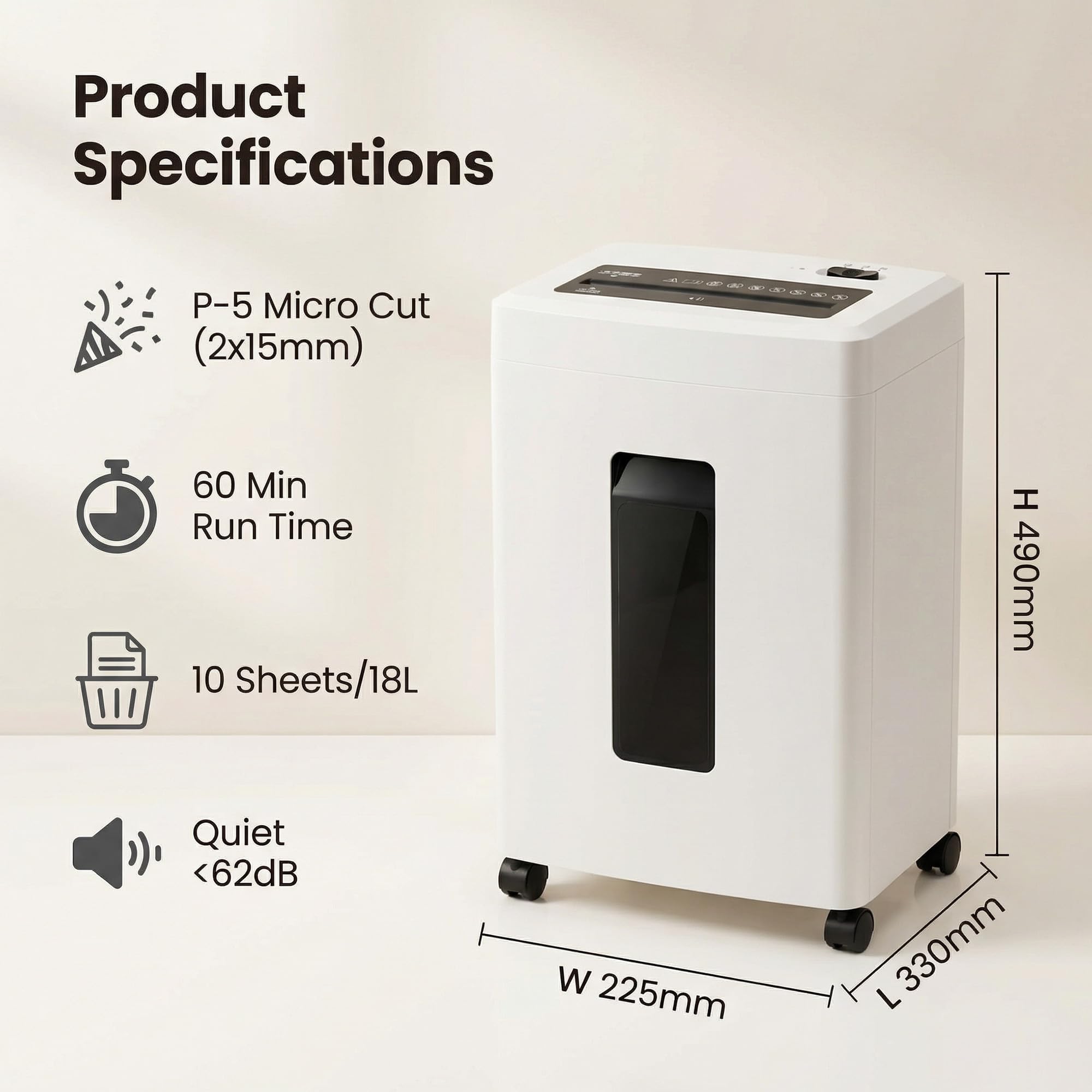 Distruggi Documenti Elettrico Professionale: 10 Fogli Tritacarte Microframmenti P5 Distruggi Carte di Credito e Graffette Cestino 18L Antiblocco Per Casa Ufficio Piccolo Studio Scuola
