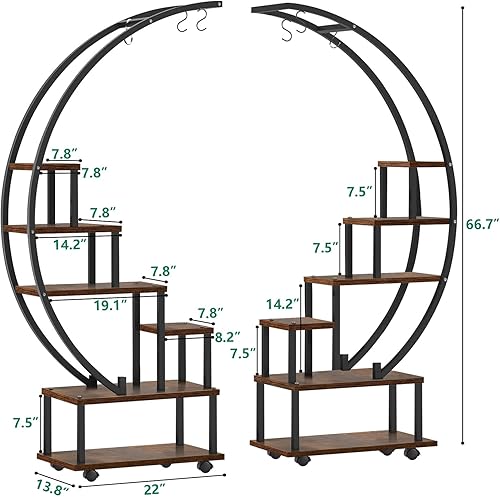 Miniatura 8 de Seeutek 2 soportes de metal de 6 niveles altos para plantas de interior con lazo para colgar, soporte de estante de escalera en forma de media luna,