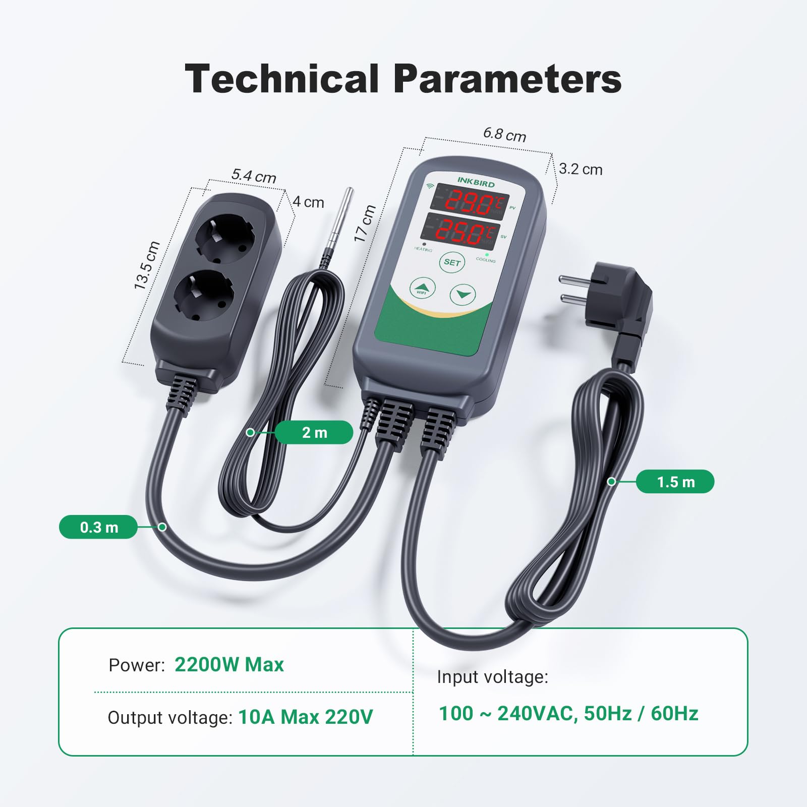 Inkbird ITC-308 WiFi Termoregolatore Digitale,Regolatore di Temperatura | Termostato WiFi con Sonda,Controllo APP,Riscaldatore e Raffreddatore per Acuarios,Rettile Terrarium,Produzione del vino