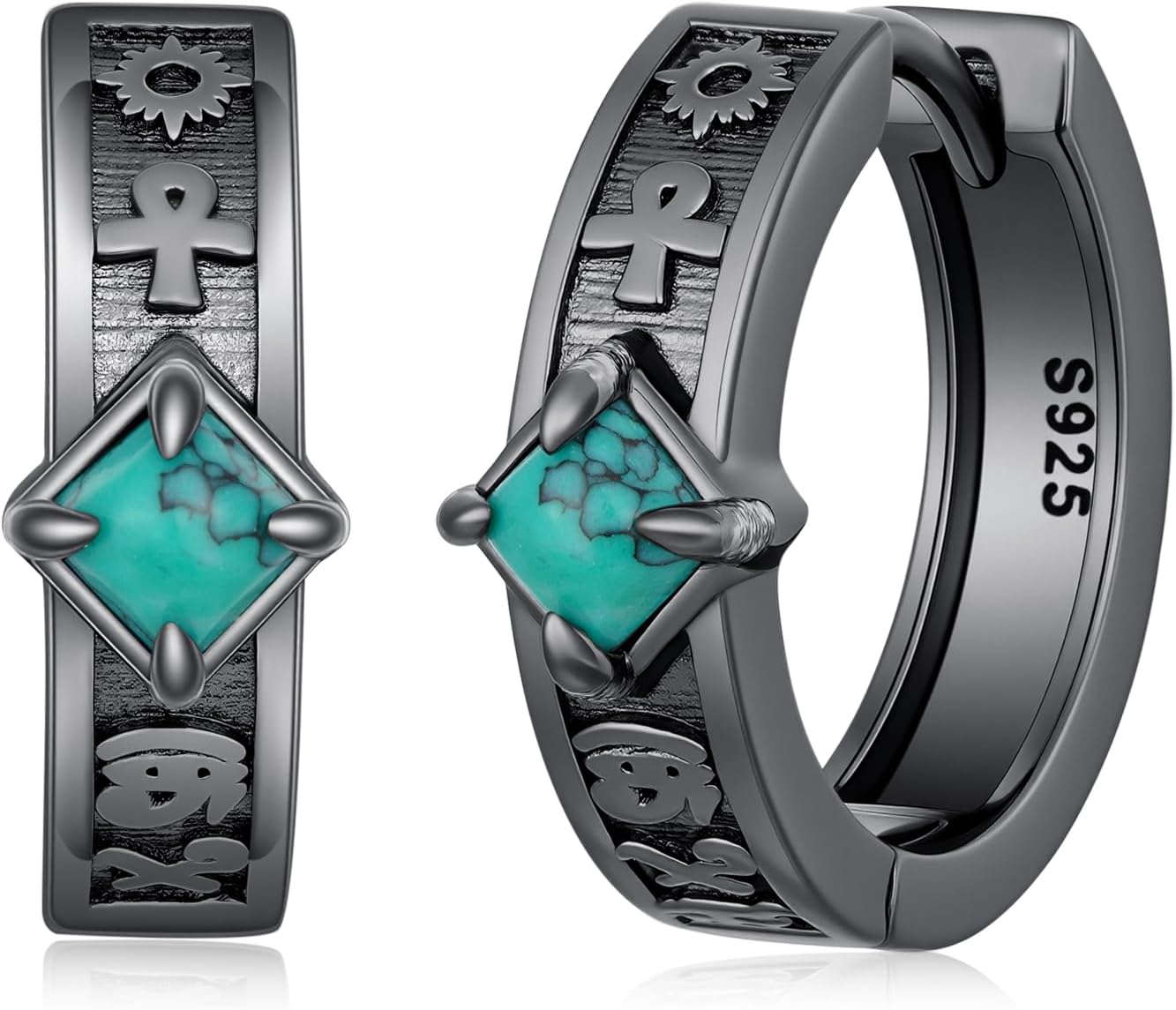 Ankh Earrings 925 Sterling Silver Turquoise Hoop Earrings Egyptian Jewelry Gifts for Women