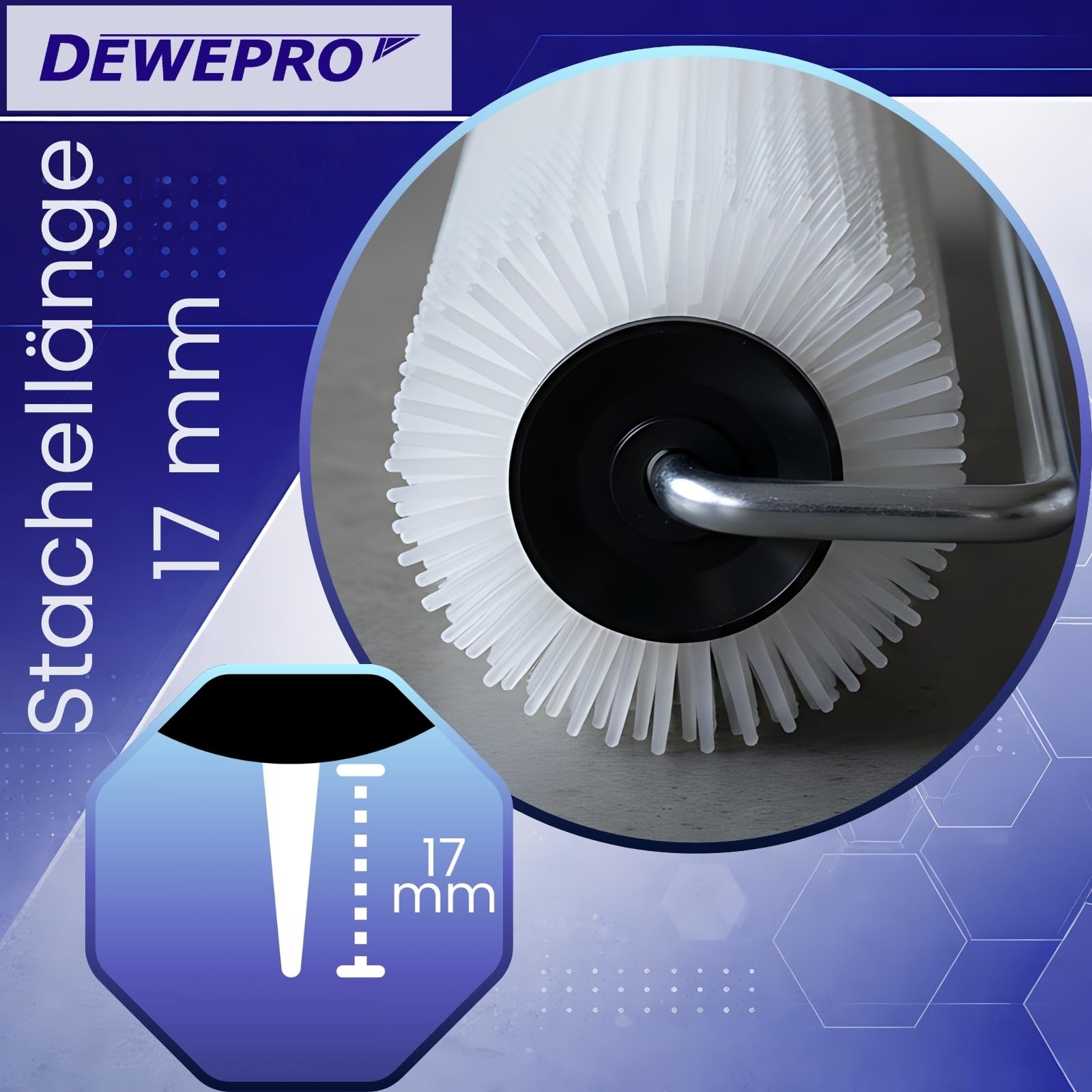 DEWEPRO® Entlüftungsroller Stachelwalze ø75mm x 500mm Breite - Handstachelwalze mit 17mm Stachellänge - Entlüfterrolle, Entlüftungswalze - Igelwalze in Profi-Qualität