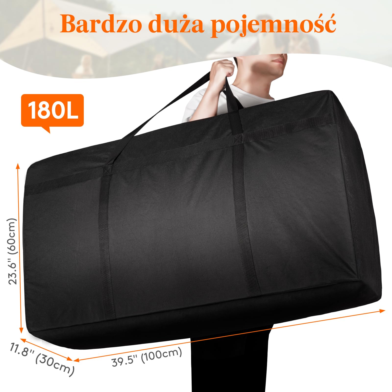 Lifewit Extra Large Storage Duffle Bag for Travel, duża składana torba ze wzmocnionymi uchwytami na ubrania, oszczędzająca miejsce, duża torba do przechowywania z zamkiem błyskawicznym, 180 l, czarna