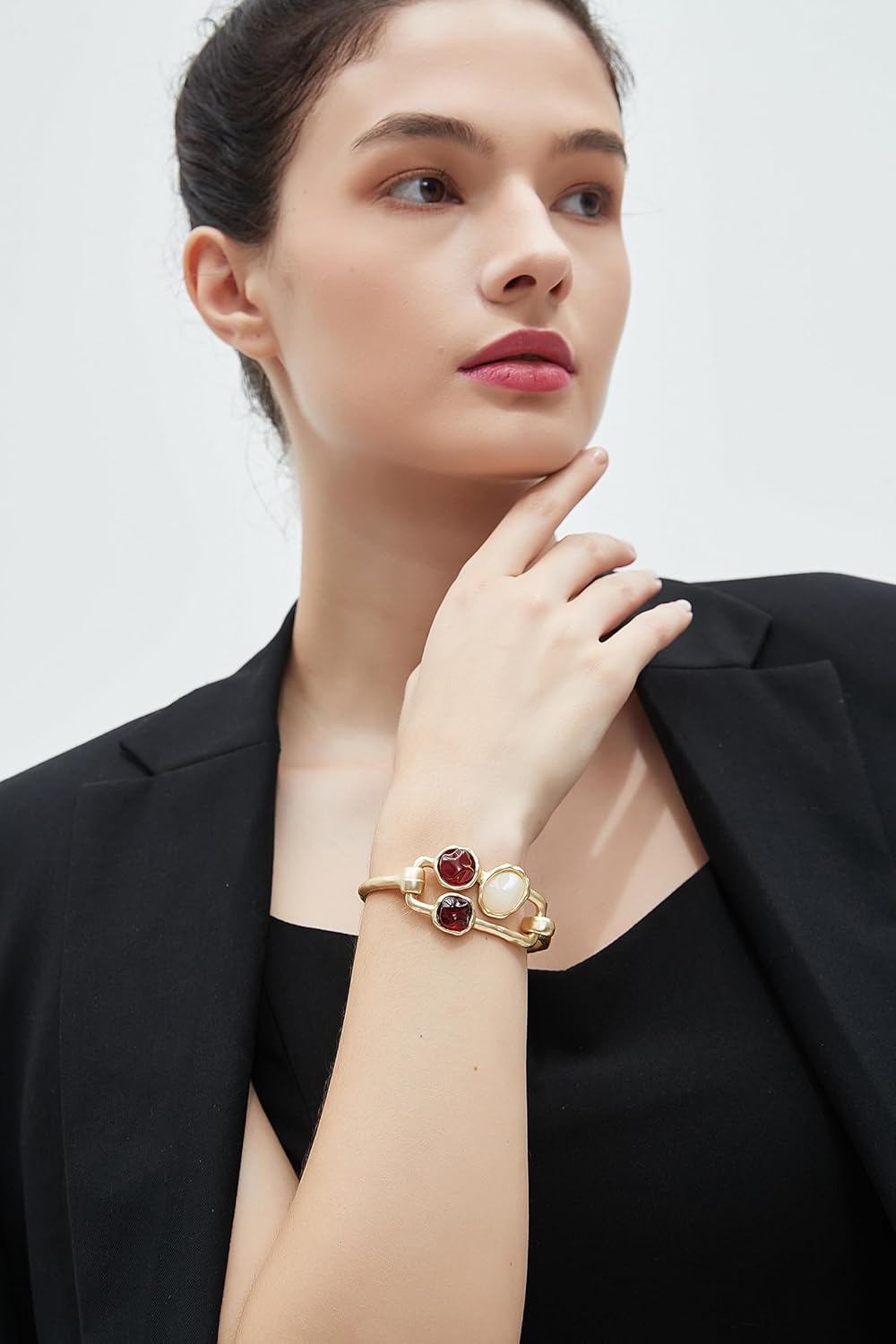 Gold Cuff Bracelet for Women Silver Beaded Bracelets Open Bangle Stackable Stretch Bead Bracelet Boho Jewelry Gifts for Wife Couple - Image 6