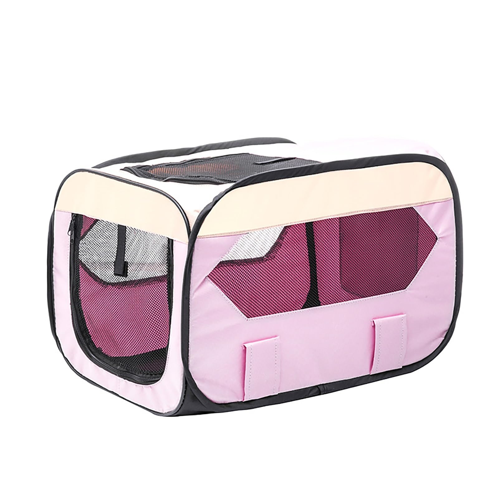 Foldable Dog Box Cat Box for Car: Transport Box for Pets Travel Portable Safe Breathable Outdoor Pet Cage with Safety Belt (Pink, 80 x 56 x 56 cm)