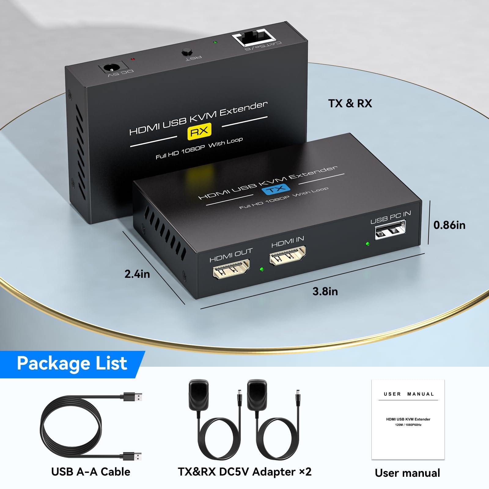 VEDINDUST HDMI KVM USB Extender 400FT 120M Extender RJ45 sur Single Cat5e 6 7 Full HD 1080P60HZ Support Sortie Cyclique EDID pour La Souris et Le Clavier De Commande à Distance
