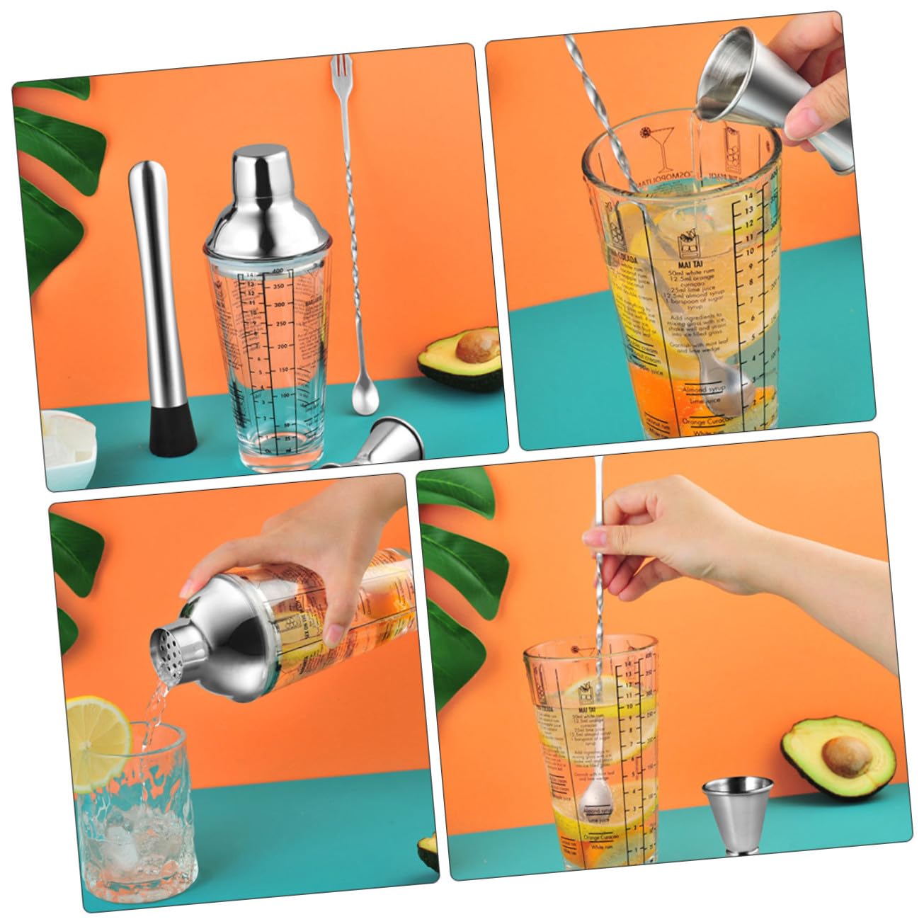 SOLUSTRE Coctelera de Acero Inoxidable Cocteleras Herramientas para Barman Equipos para Cócteles para Preparar Cócteles Casa