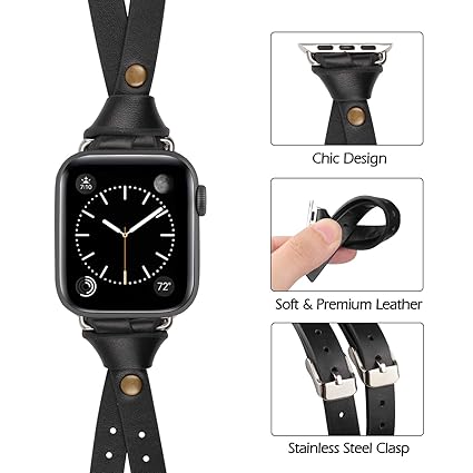 Minyee Leather Bands Compatible with Apple Watch 38mm 40mm for iWatch Womens Double Knotted Fasten 40mm 44mm Wristband Sleek Rose Gold Strap Unique Rivet Bracelet Series 5 4 3 2 1, 8 Colors