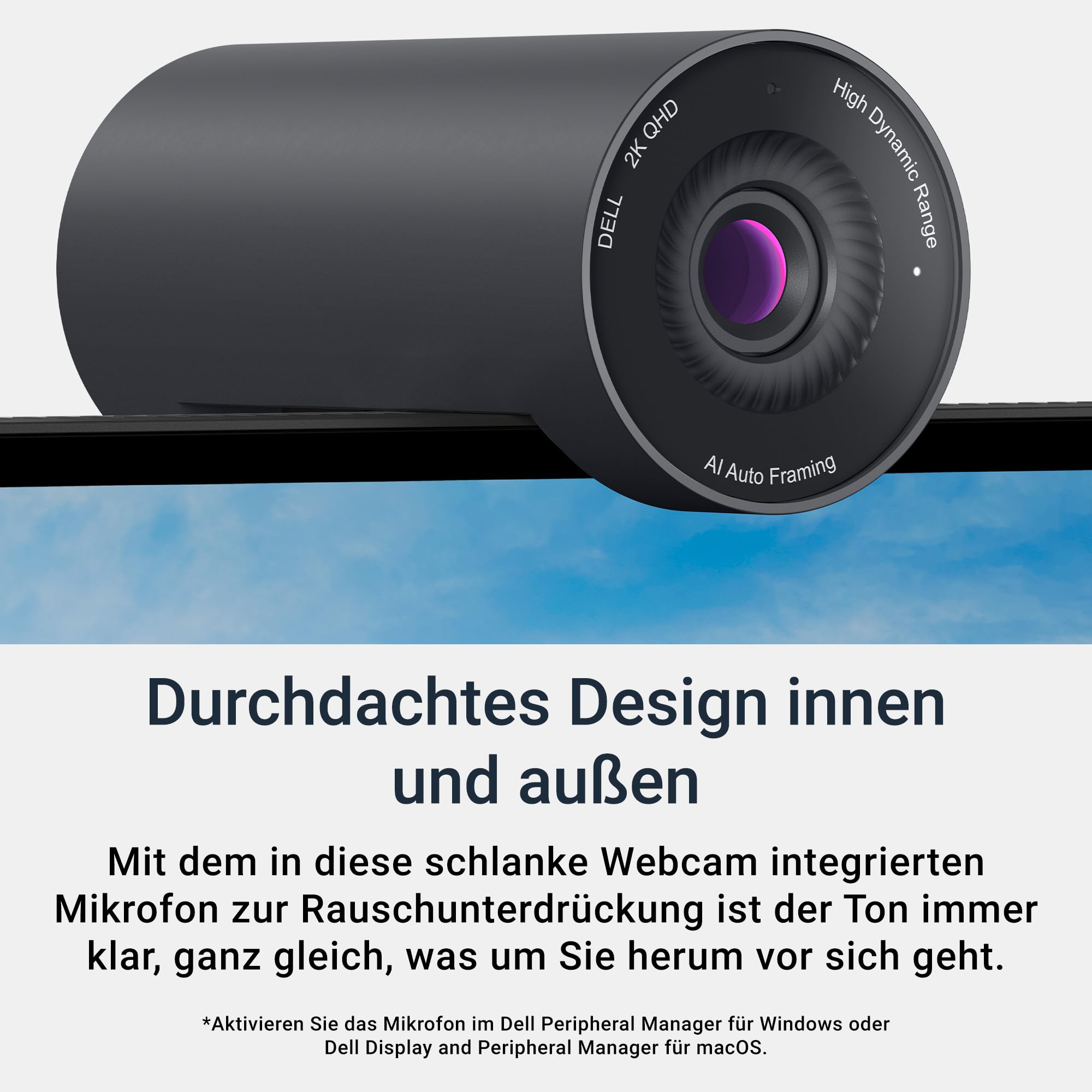 Dell Pro Webcam 1531, 2K QHD, Sony STARVIS-Sensor, AI Auto Framing, HDR | 65°/78° Sichtfeld, Rauschunterdrückung, USB-A, Microsoft Teams & Zoom zertifiziert, magnetische Datenschutzabdeckung