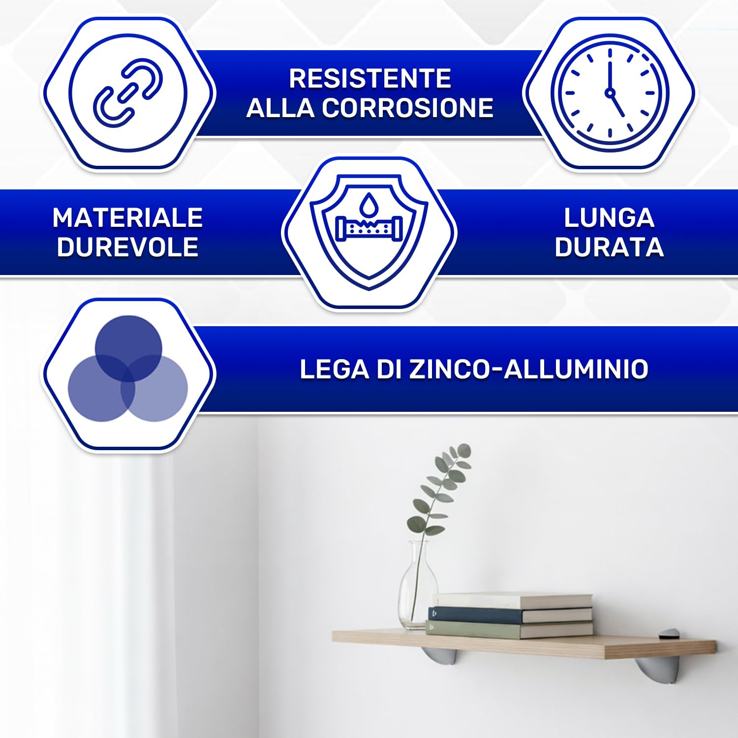 2 Pezzi Reggimensola Vetro o Reggimensola Legno - Adatto a Ripiani Fino a 20 mm di Spessore Carico Massimo 8 kg - Supporto Mensola Vetro in Lega Zinco-Alluminio - MONTERAL