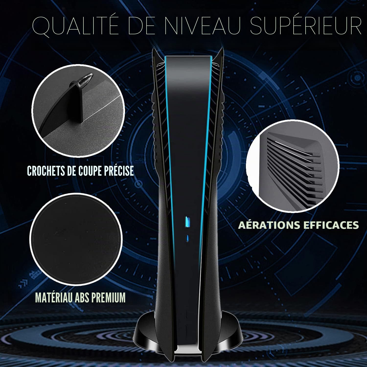 ElitePlay Plaque avant noire pour PS5 avec ouvertures de refroidissement - Accessoires pour Playstation 5 Digital Edition