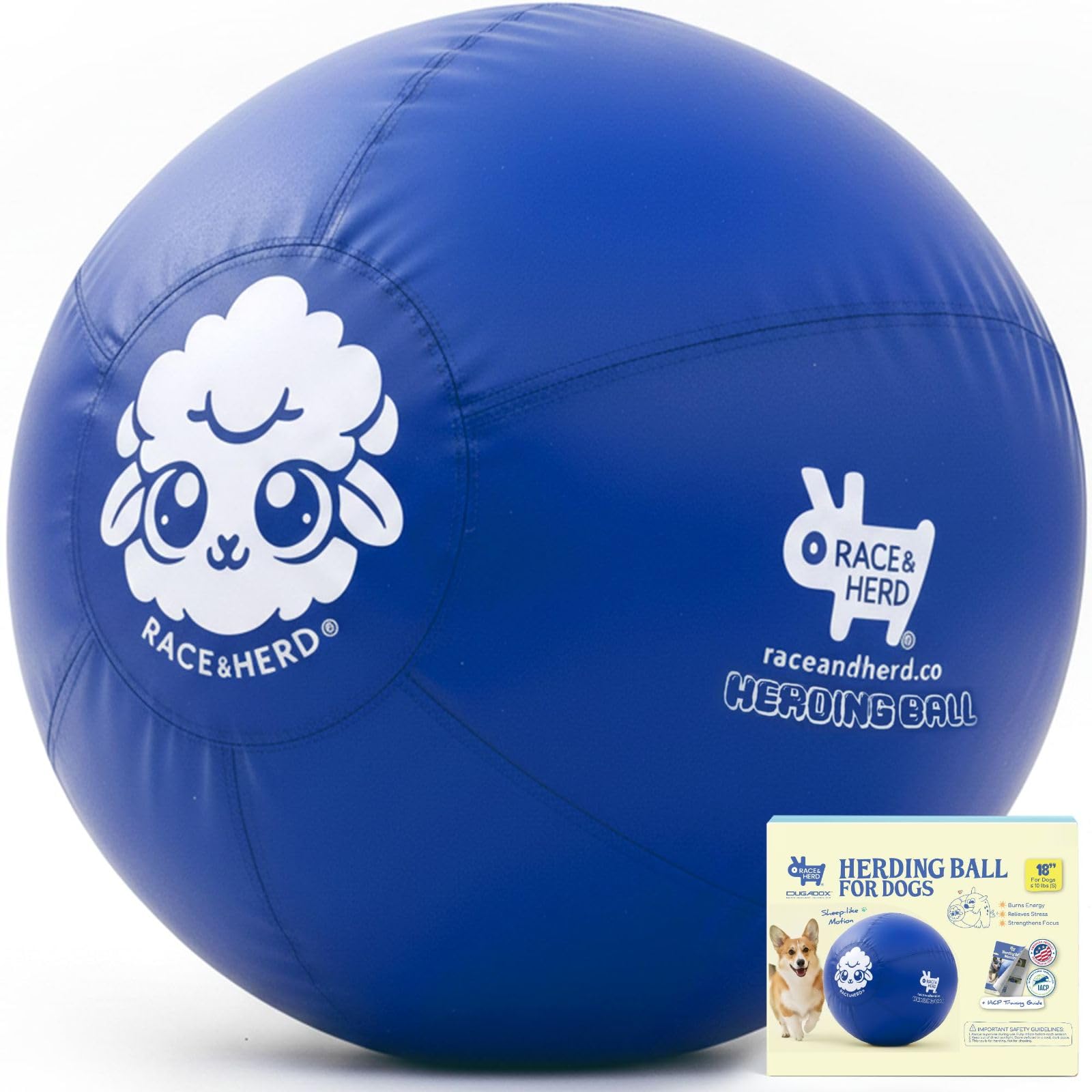 Race&Herd Balle de troupeau originale de 45,7 cm pour chiens — Balles pour jouets pour chiens (océan) | Petite balle de troupeau pour mini berger australien, Border Collie, Corgi et Frenchie, exercice en plein air instinct