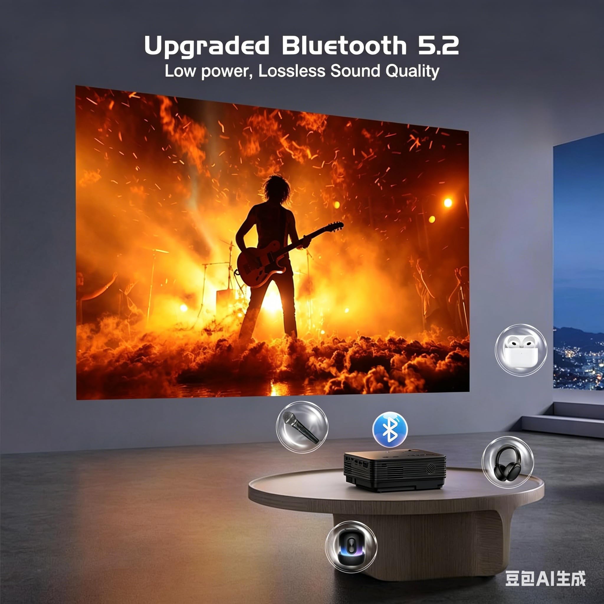 AKATUO Mini Projecteur Full HD 1080P Portable, Bluetooth, Écran 200", Home Cinéma, Extérieur