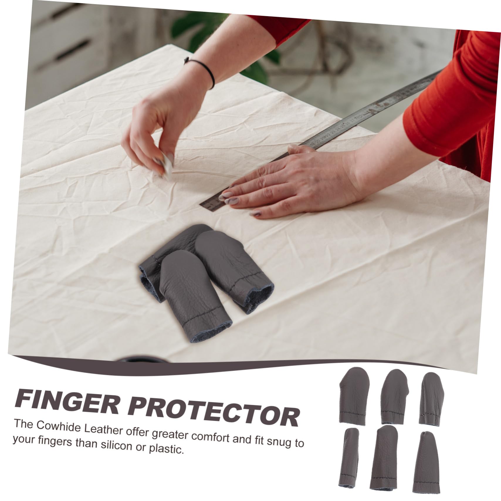 Housoutil Protector de Dedo Índice de Cuero Beige para Costura Artesanal Aislamiento Térmico y Ajuste Cómodo, Pack de 6 Piezas para Trabajo Aguja y Manualidades Color Aleatorio