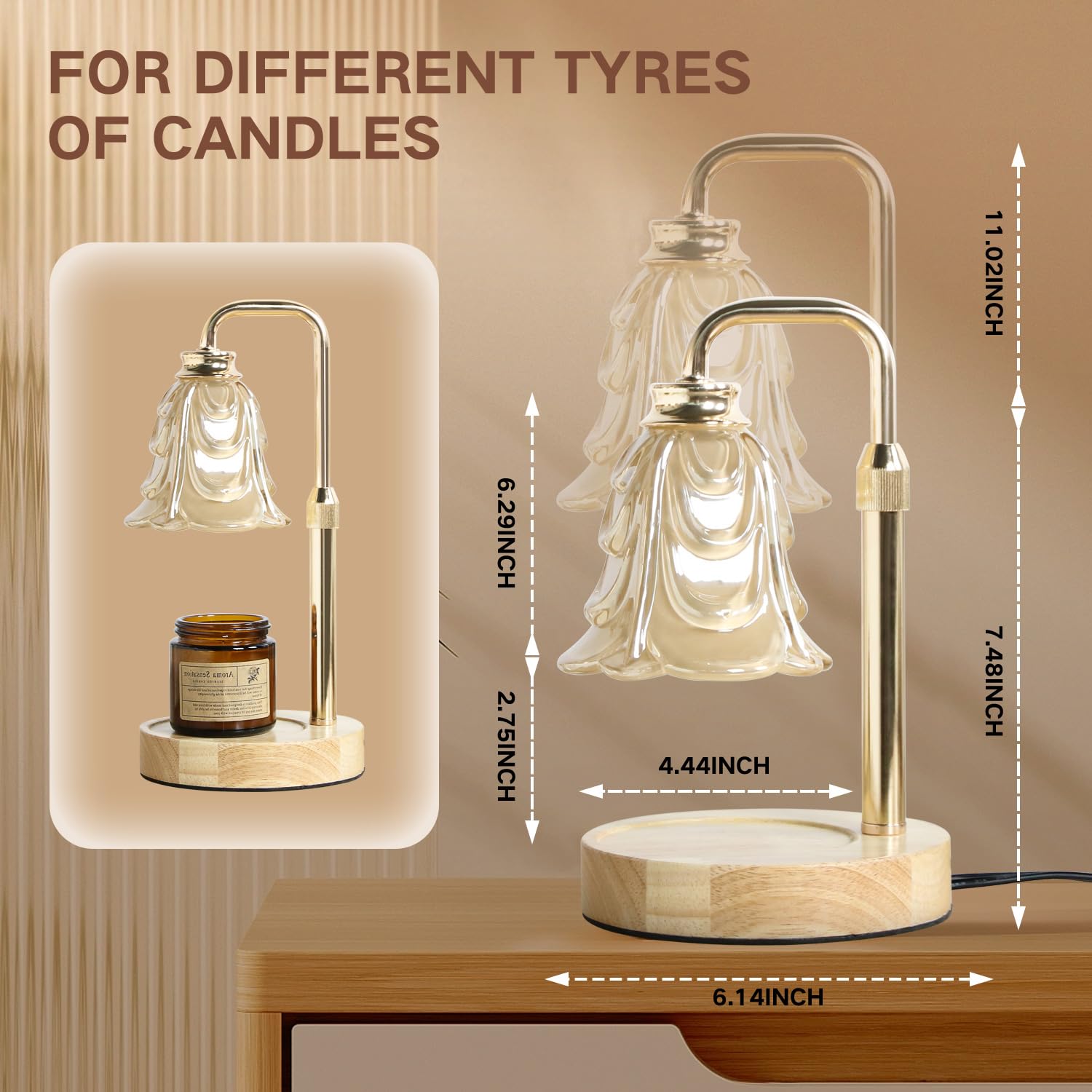 Paryou Candle Warmer Lamp with Timer Electric Adjustable Height Candle Warmer Dimmable Wax Warmer Lamp Jar Candles with 2 Bulbs for Home Decor & Office - Image 3