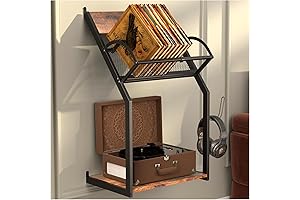 HOYRR Vintage Ironwood Record Player Stand with Storage