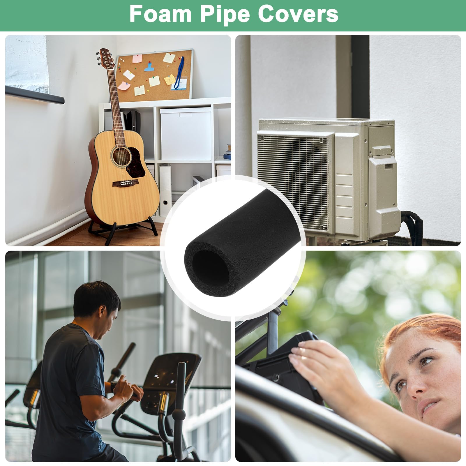 M METERXITY Tube en Mousse Isolante pour Tuyaux, 1-1/4"(32mm) ID x 6Ft Rouleau de Revêtement de Tuyau, Couvercle de Tube Creux pour Unité de Climatisation/Supports de Guitare [Noir]