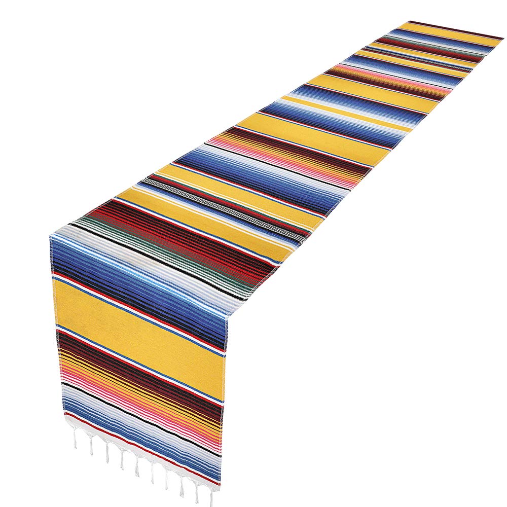 XplanetMexican Table Runner Mexican Party Wedding Decorations, Fringe Cotton Serape Blanket Table Runner 14 x 84 inch (Yellow-1 Pack)