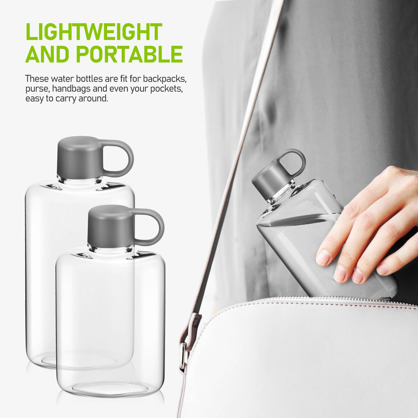 Flache Wasserflasche für Unterwegs 2 Stück Tritan, Leicht und Tragbar | Durchsichtige Reiseflaschen mit Großem Fassungsvermögen, Auslaufsicheres Design, für Outdoor Aktivitäten