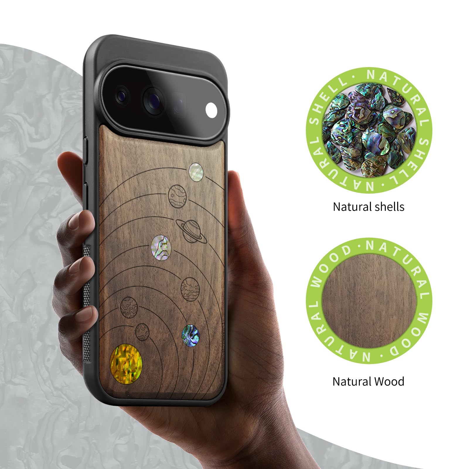 Carveit Madera Funda para Pixel 11 Pro XL (Nogal-Sonnensystem)