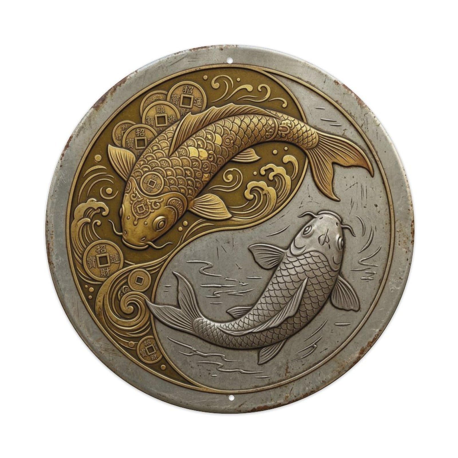 Fqcyn Style Wealth Poverty Abundance Koi Yin Yang Metal Tin Sign Plaque Wall Decor For Cafe, Club Bar, Office, Home Garden Round Metal Poster 8X8inch